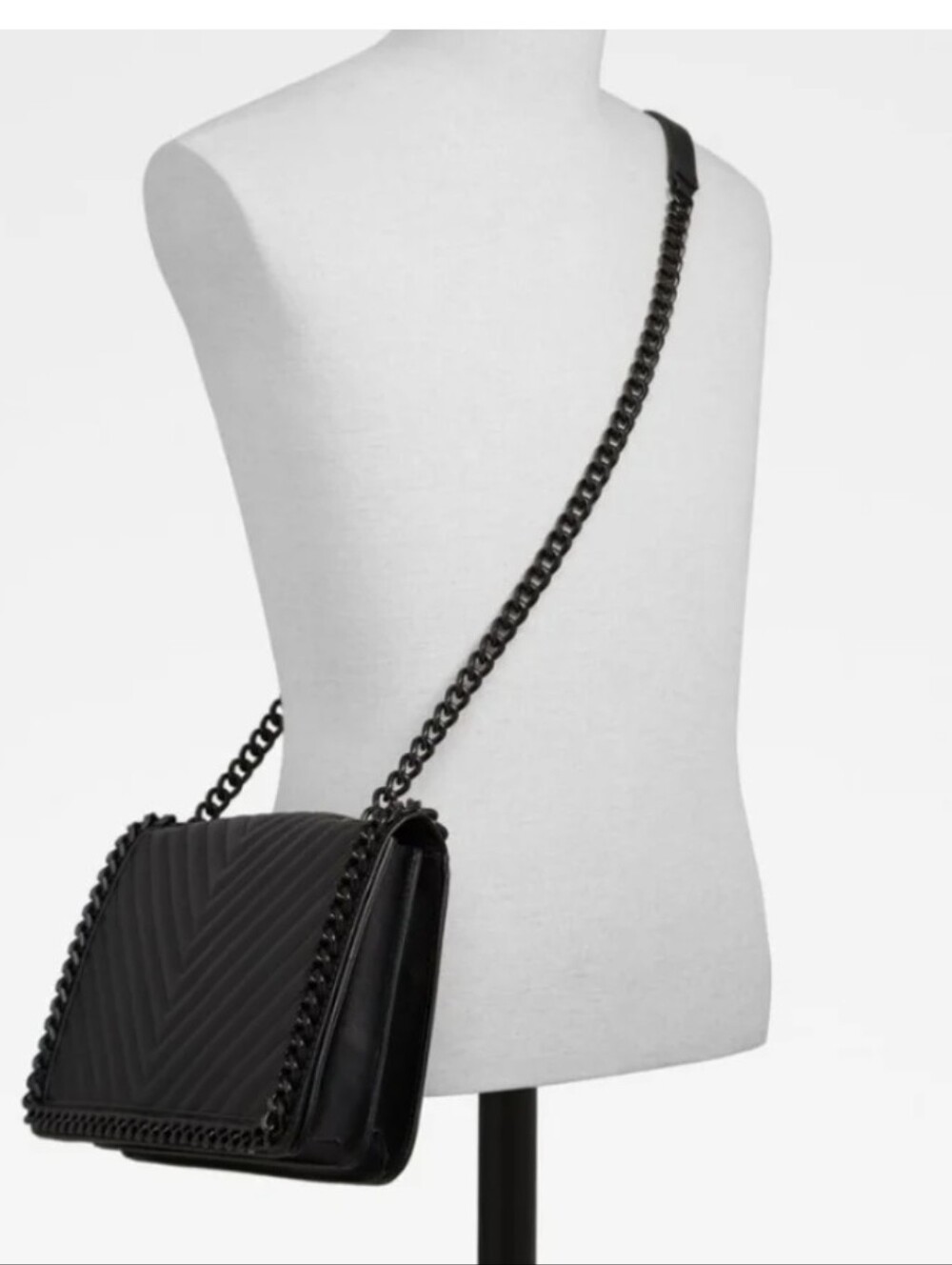 Aldo Black Quilted Chain-Trim Crossbody